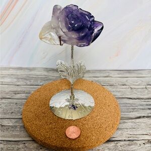 Natural Amethyst Rose Carving on Stand Crystal Healing Gift Decorative